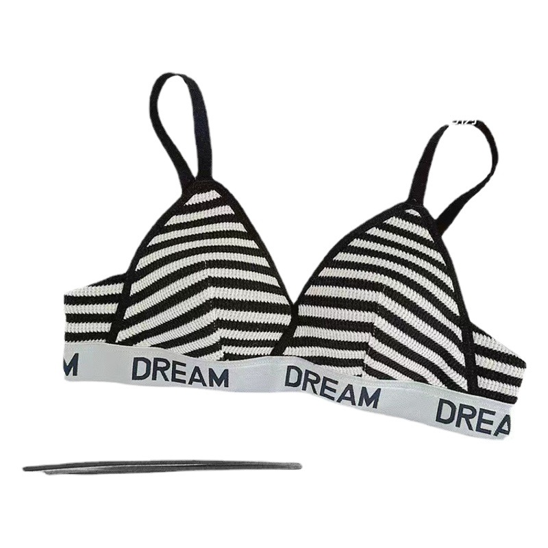 European and American style hot girl bra sexy wireless sexy striped letter triangle cup thin French style women's underwear