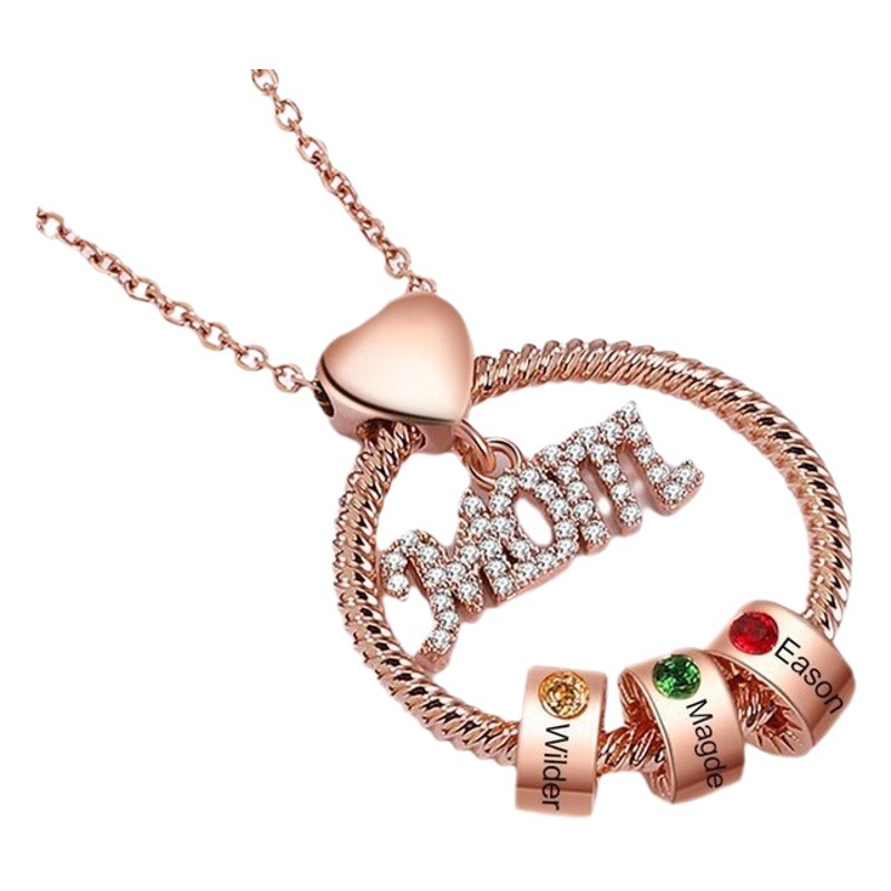 Europe and the United States cross-border mother's day MOM MUM Nana diamond necklace 12 color birthstone name lettering personalized