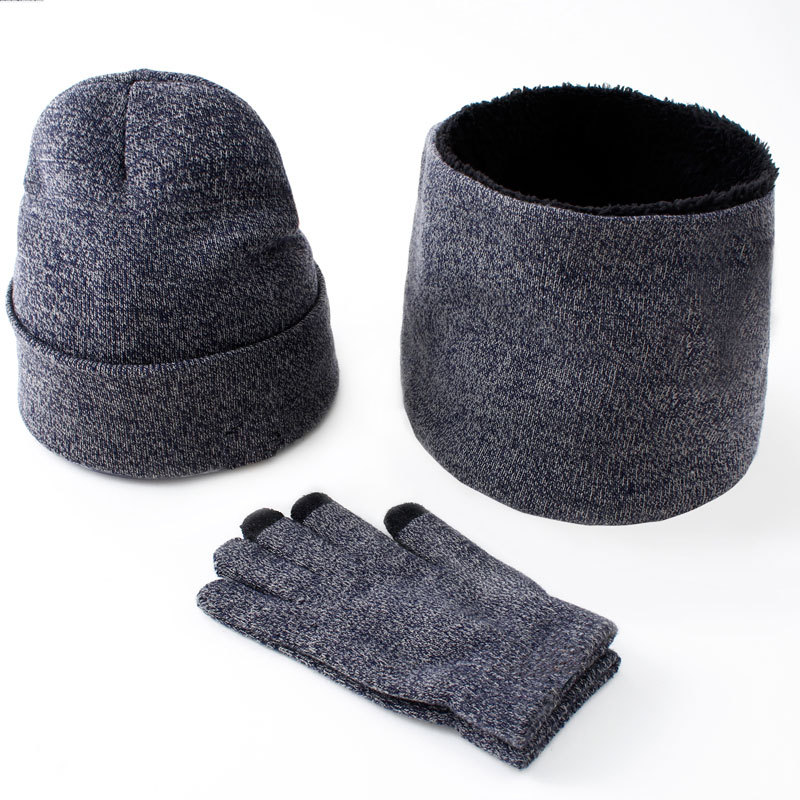 Picture of Cross-border exclusive winter Amazon European and American wool scarf thickened warm knitted hat scarf gloves three-piece set