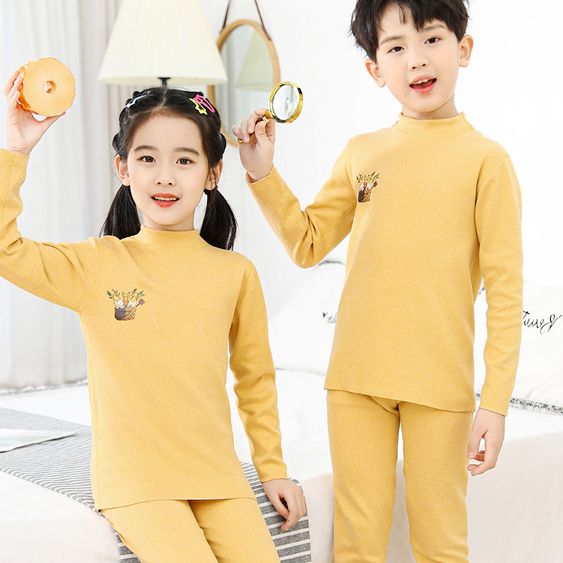 Children's Mid-Collar Thermal Intimates Set for Older Kidsren 2025 Spring Double-Sided Brushed Bottoming Autumn Clothes and Long Trousers Home Clothes