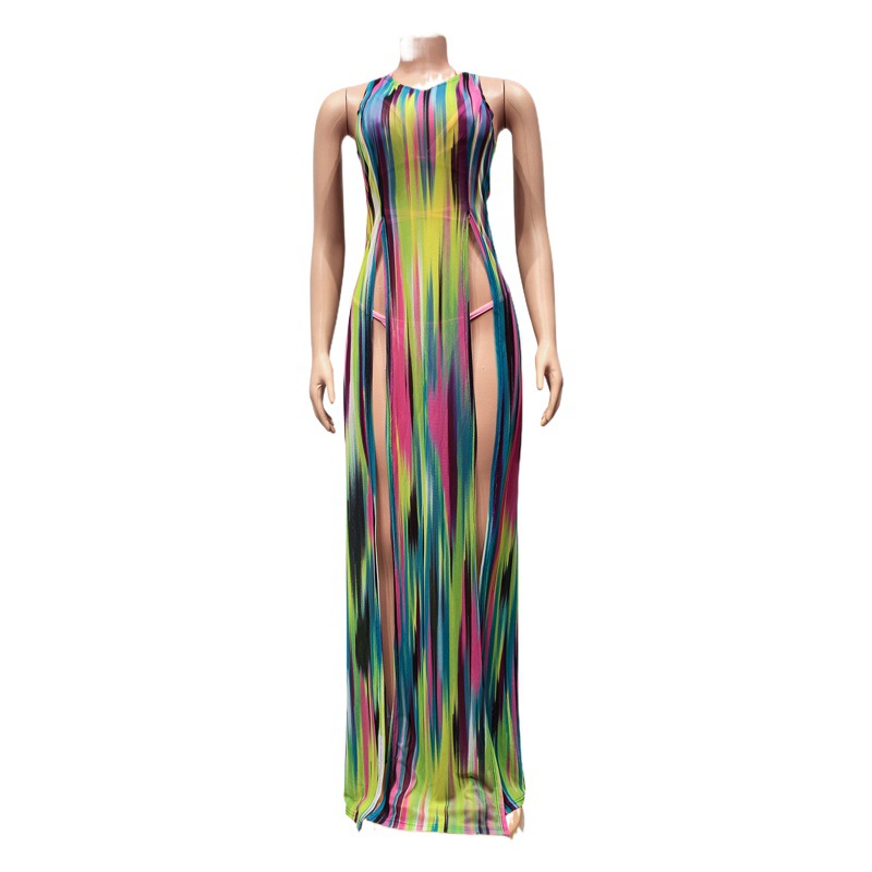 Xm1328 Cross-Border Summer New Product Amazon European and American Clothing Sexy Mesh See-Through Dress Swimsuit Three-Piece Set