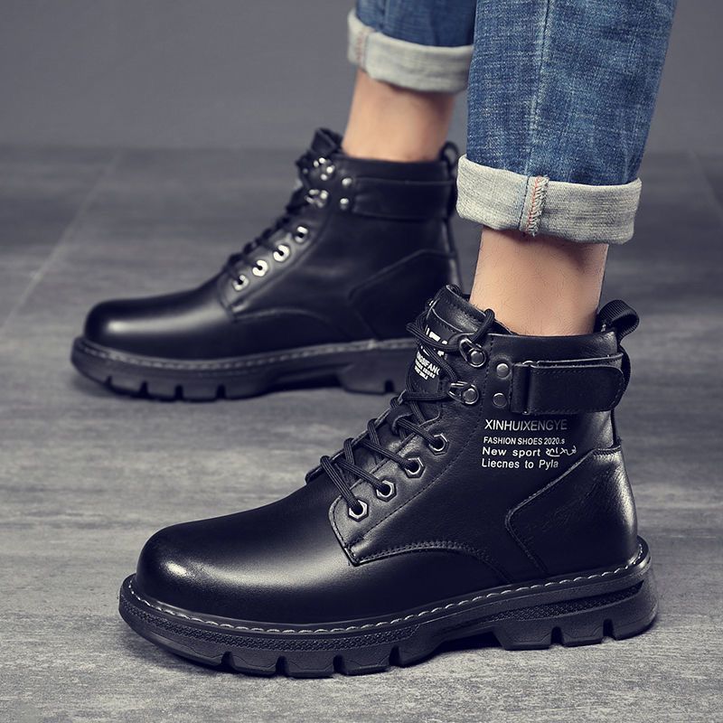 Picture of Martin Boots for Men, Autumn 2025, High-Top British Style, Black Workwear Motorcycle Leather Boots, Spring and Autumn Leather Shoes, Non-Slip and Wear-Resistant