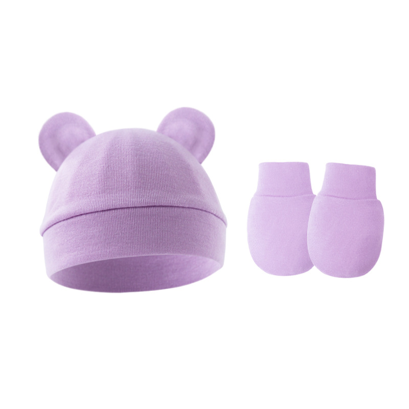 Picture of 2023 foreign trade baby pullover cap Mickey ears baby hat newborn tire cap anti-scratch gloves 2-piece set