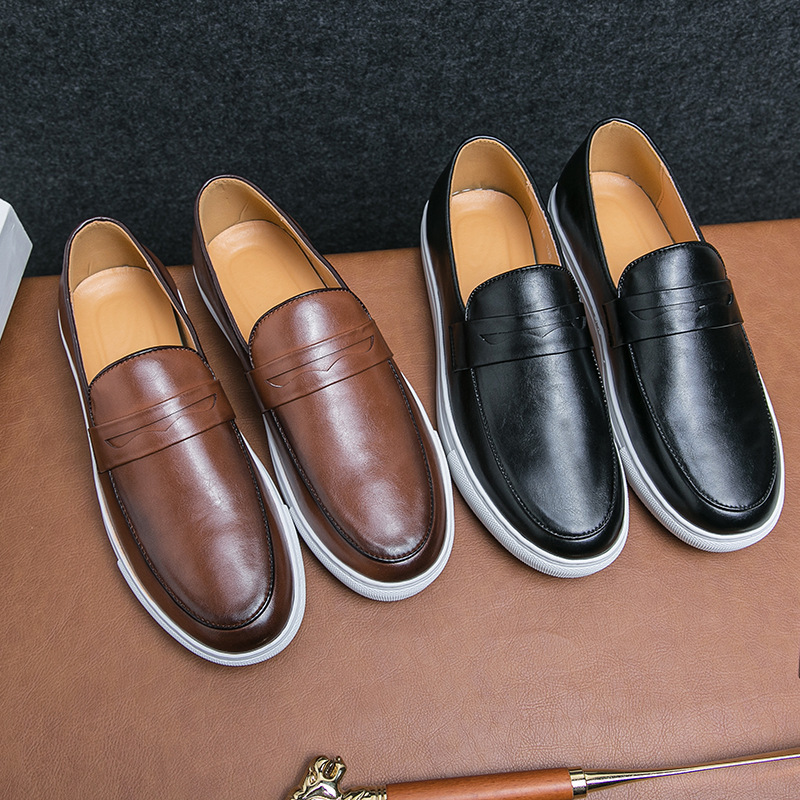 Cross-border plus size Four Seasons New Men's Low-top Leather Sneakers Open-mouth Laughing Loafers Casual Fashion Slip-on Men's Shoes