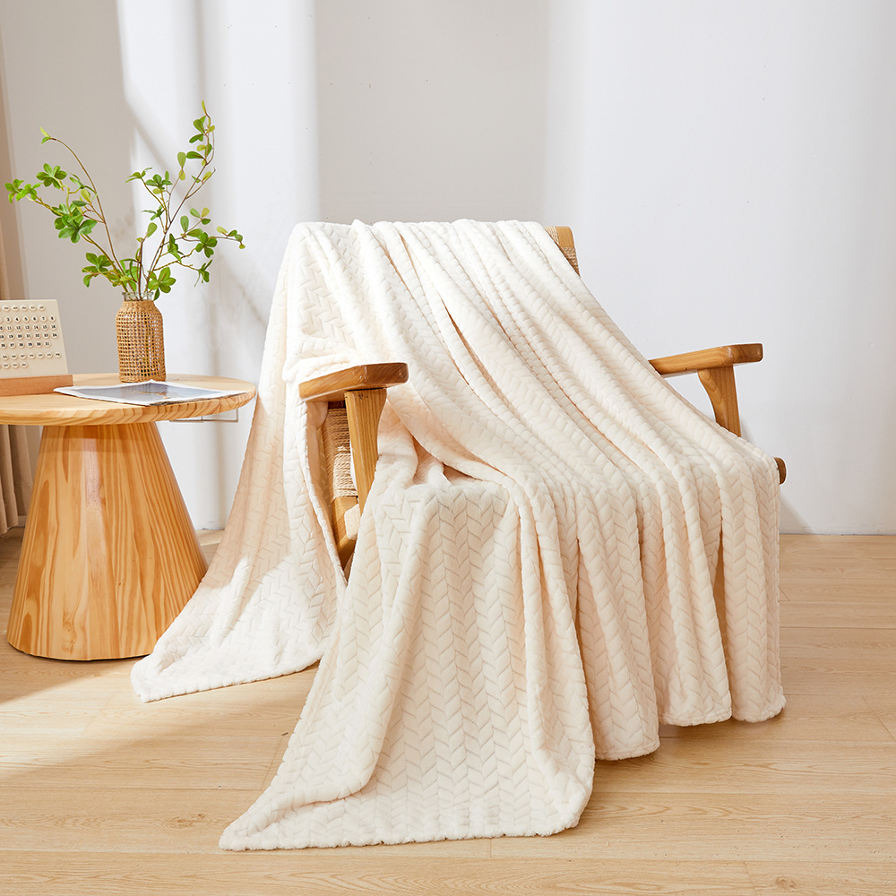 Picture of Barley Ear Cross-border in stock Solid Color Jacquard Blanket Coral Fleece Flannel Blanket Thickened Blanket Gift Blanket Foreign Trade
