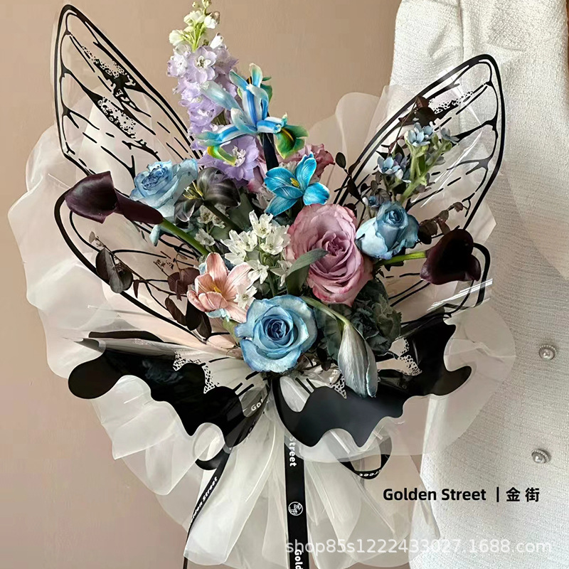 Zhuo Fiber Flower Material Crystal Butterfly Shape Wrapping Paper Opp Film Waterproof Floral Material Flower Wrapping Paper