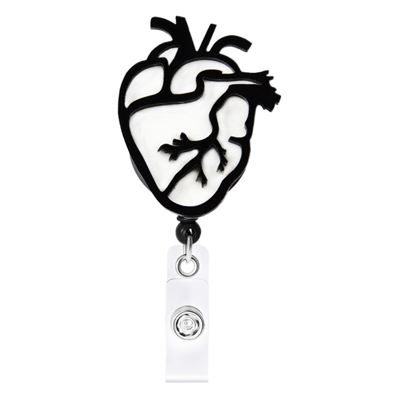 Amazon Cross-border Spot Acrylic Black and White Heart Telescopic Easy Pull Buckle Rotating Easy Pull ID Buckle Badge Clip