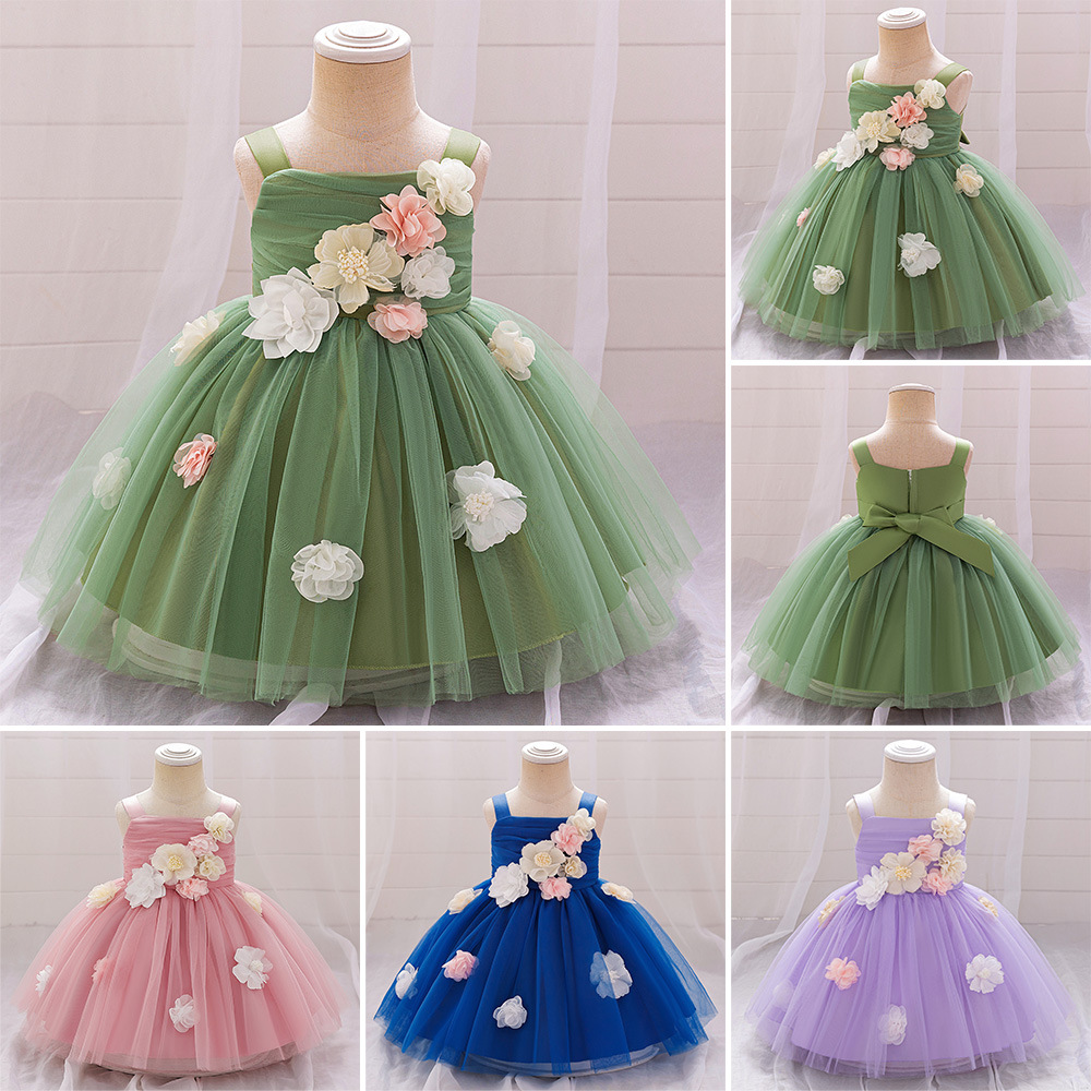 Girl's Dress Green Mori Princess Dress Decal Birthday Party Flower Girl's dress Mesh Baby Party Dress