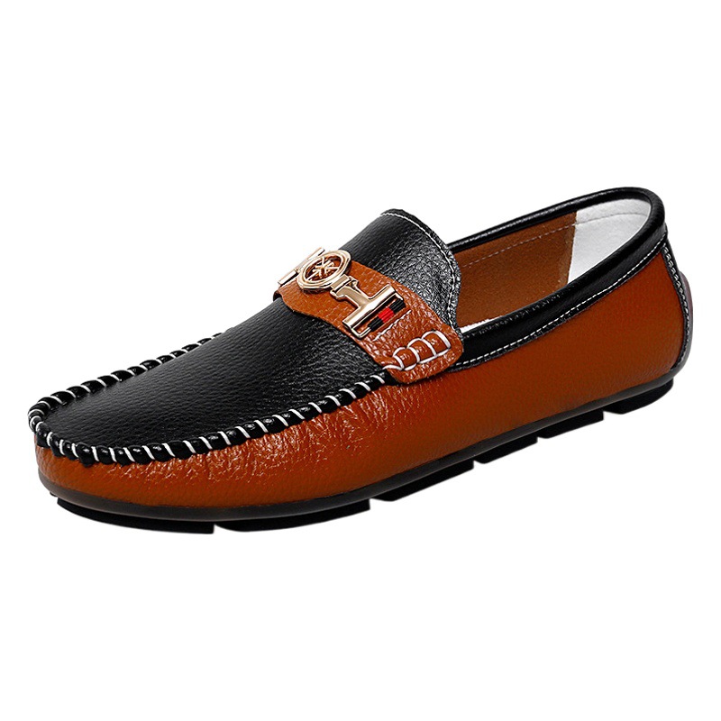 8913 men's shoes small leather shoes spring low-top slip-on metal decorative color matching leather surface handmade flat loafers casual shoes