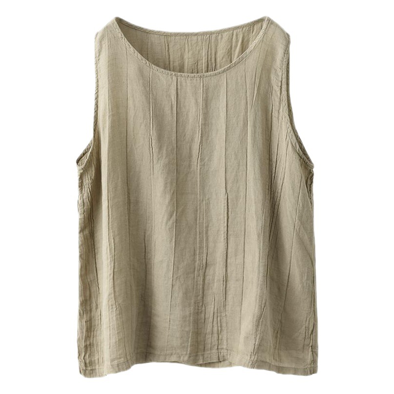 2022 Summer New Pure Cotton Vintage Cotton and Linen Vest Women's Loose Solid Color All-match Sleeveless Top Slim-fit Interior
