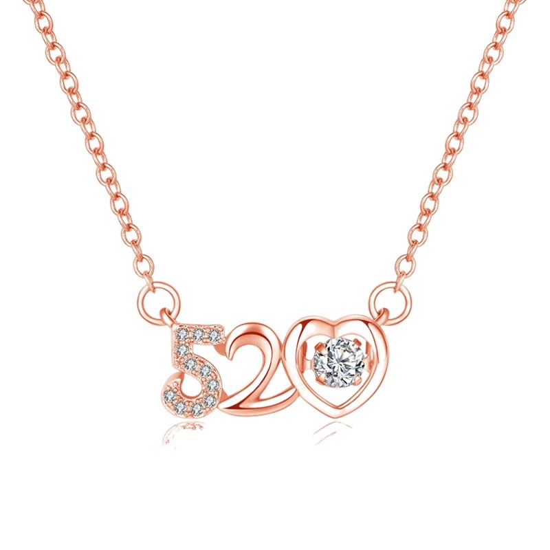 Romantic 520 Necklace Women's Collarbone Chain Jewelry Beating Heart Trembling Pendant Silver Necklace New Valentine's Day Accessories