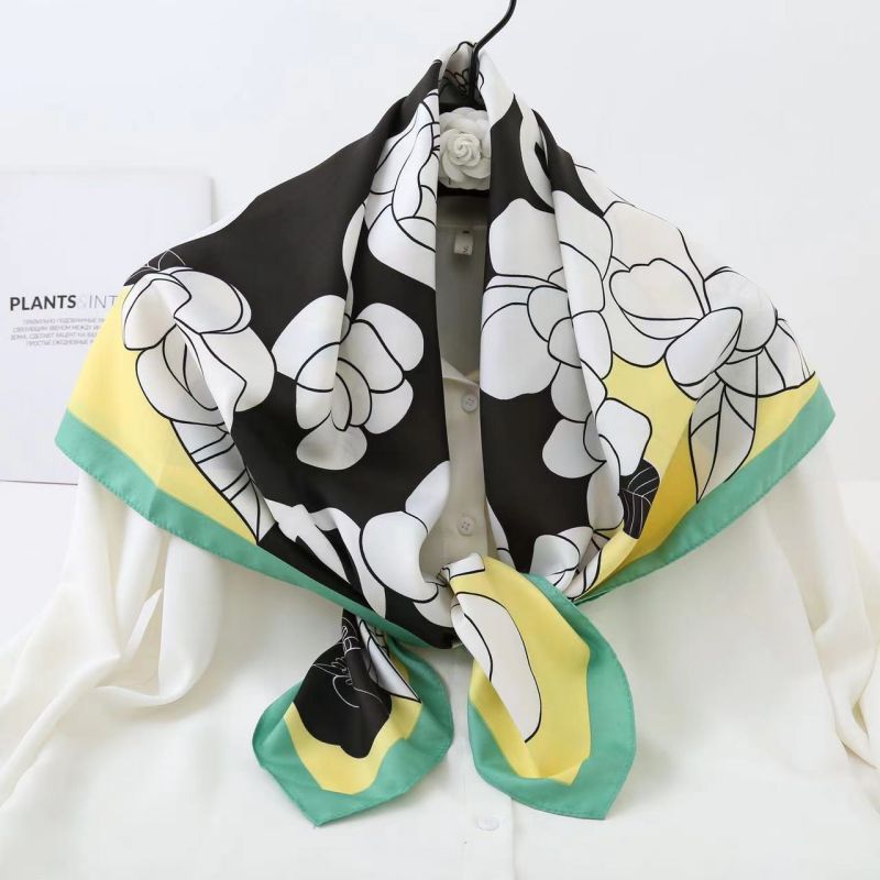 Picture of Autumn and winter all-match shawl animal printed black and white simple large square 90*90CM imitation silk twill silk scarf for women