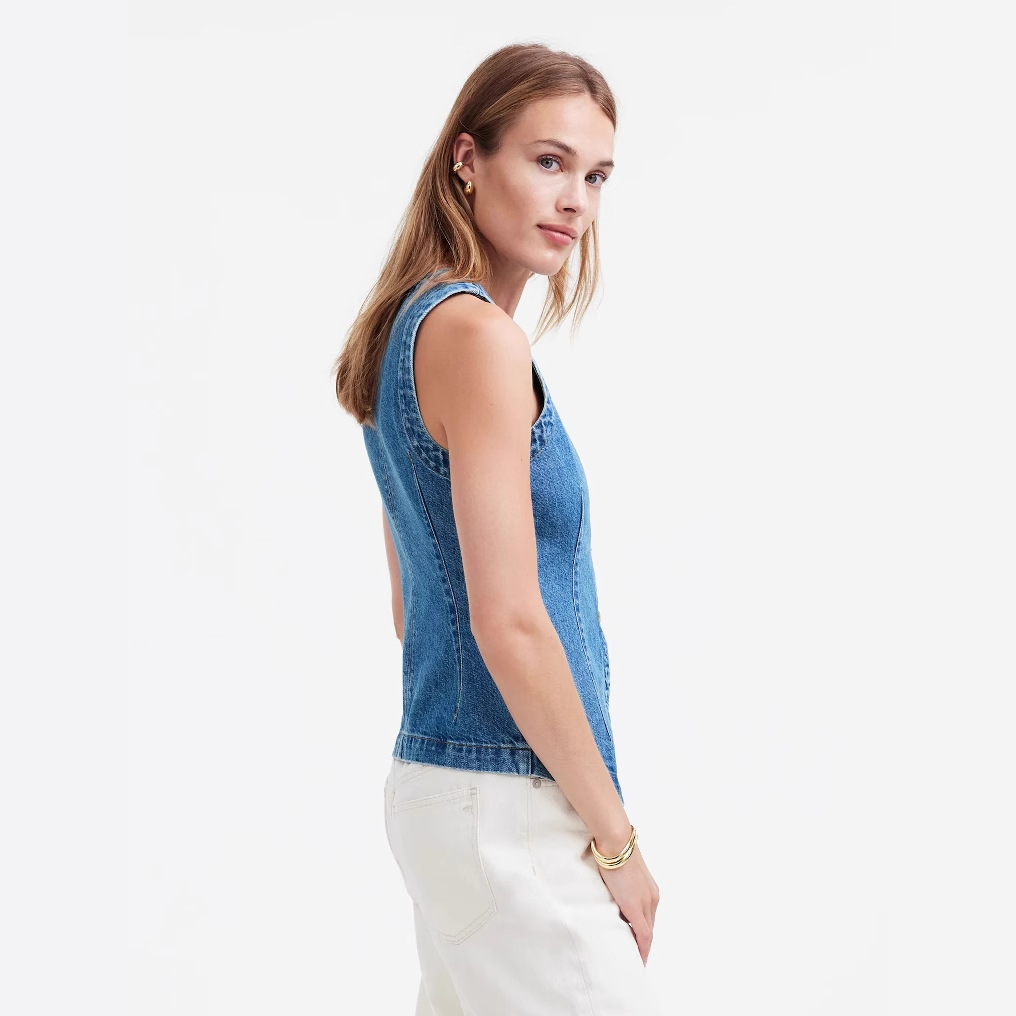 Picture of 2025 Summer New European and American Cross-border Foreign Trade Sleeveless Slim-fit Slim-fit Denim Vest Women's Crewneck Waistcoat Vest