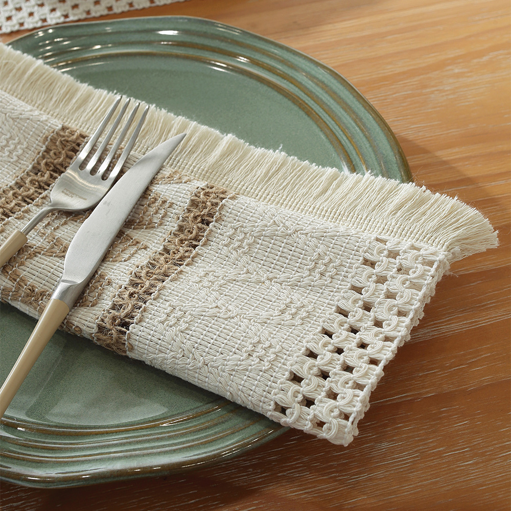 Picture of Amazon new cotton and hemp rope placemat holiday placemat woven color matching striped tassel bowl mat spot wholesale