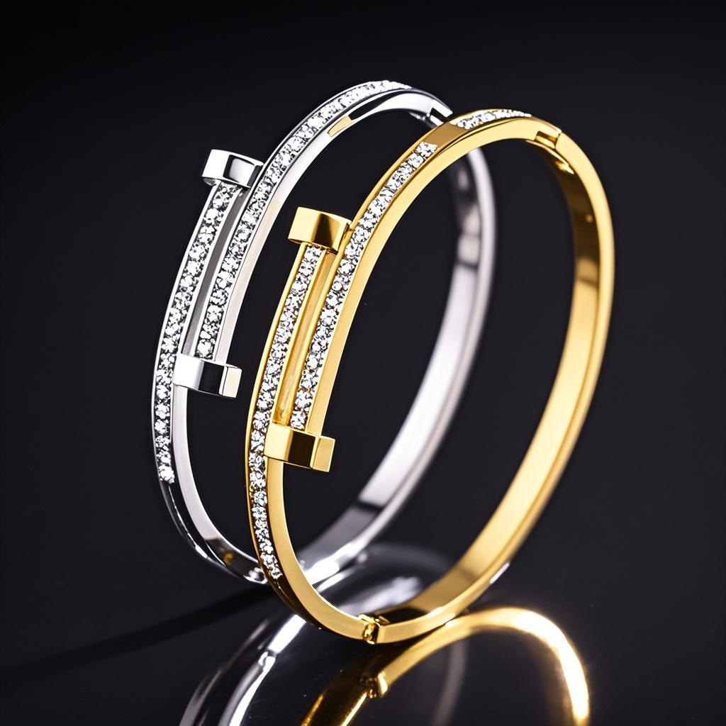 Titanium Steel Bracelet, Zircon Nail Bracelet, High-End European and American Hot-Selling Non-Fading Open Bracelet Jewelry for Girls