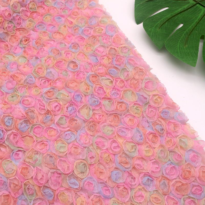 Picture of 3D Three-dimensional Small Rose Chiffon Disc Flower Mesh Embroidered Children's Clothing Hanfu Skirt Lace Lace Wedding Fabric Multicolor