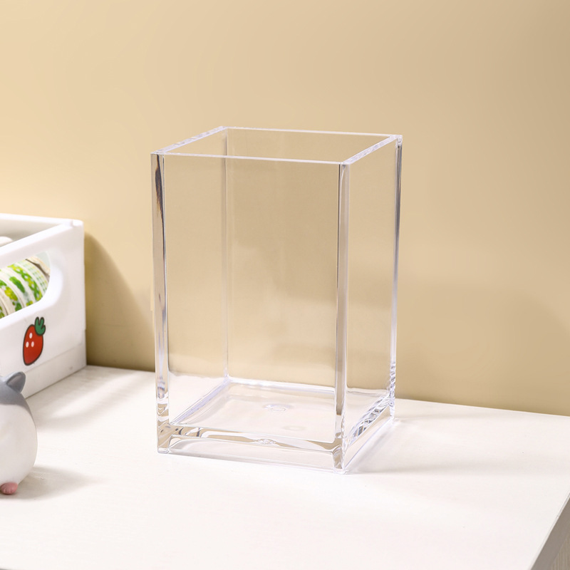 Picture of Ins Unprinted Style Transparent Acrylic Pen Holder Office Desktop Stationery Storage Box Student Makeup Brush Storage Bucket