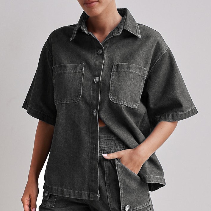 Picture of Amazon Foreign Trade Cross-border 2025 Summer European and American Women's Casual Retro Loose Shirt Denim Shorts suit