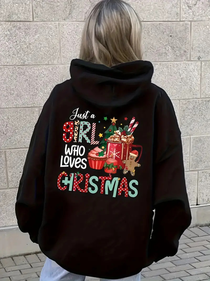 Picture of Cross-border Christmas Printed Kangaroo Pocket Sweater Casual Long Sleeve Rope Sweater Sweatshirt