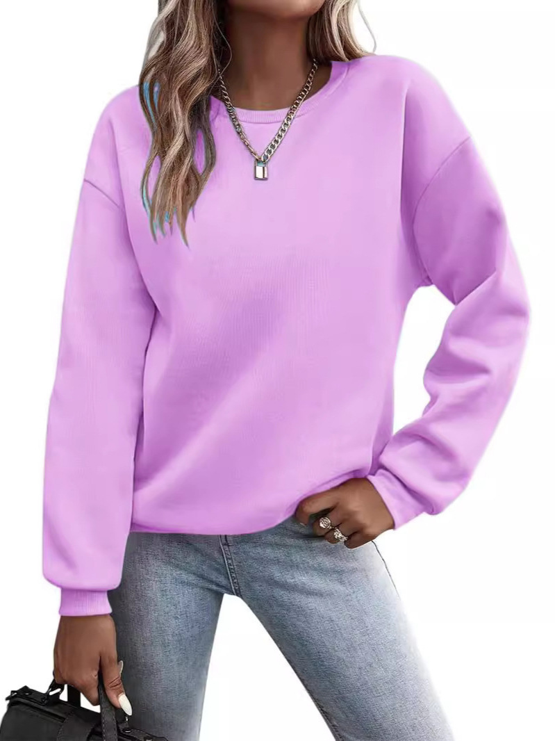 European and American Cross-Border Women's Clothing Aliexpress Ebay Amazon 2025 Autumn and Winter Velvet Loose Pure Color Round Neck Sweatshirt for Women