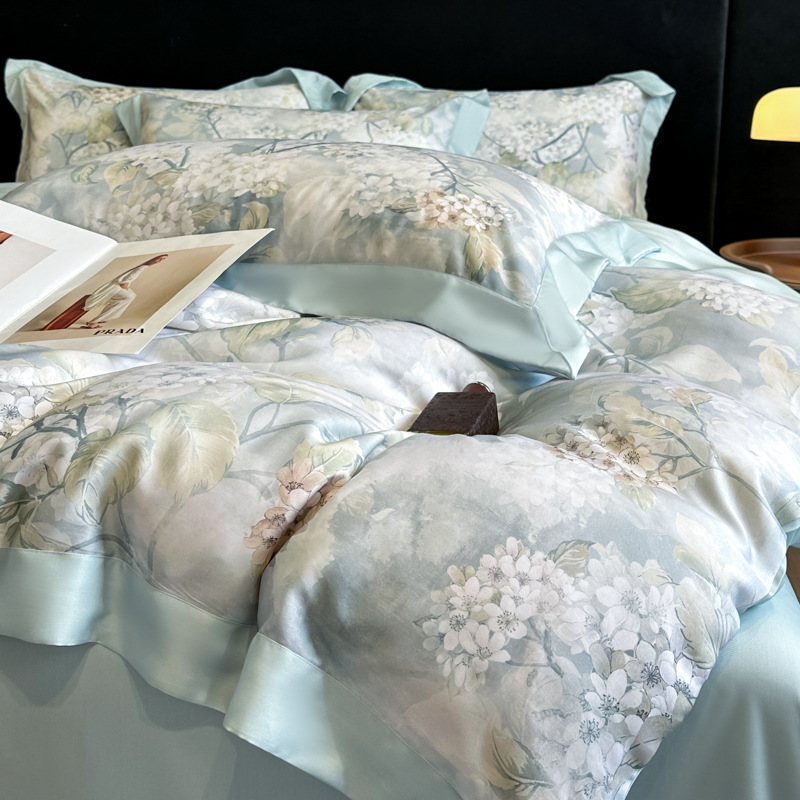 Picture of Summer Class A Maternal and Infant Grade Lyocell Tens Four-Piece Light Luxury Ice Silk Naked Sleeping Cool Quilt Cover Bed Sheet 1.8 Bedding