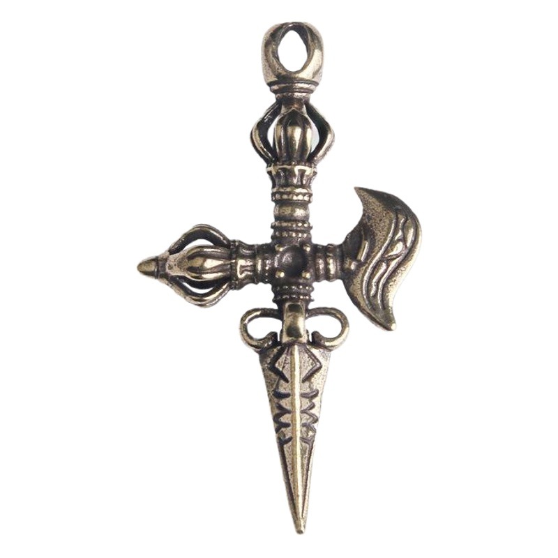 Brass old crescent axe cross magic pestle creative key chain pendant Xizang religious artifacts small bronze wholesale