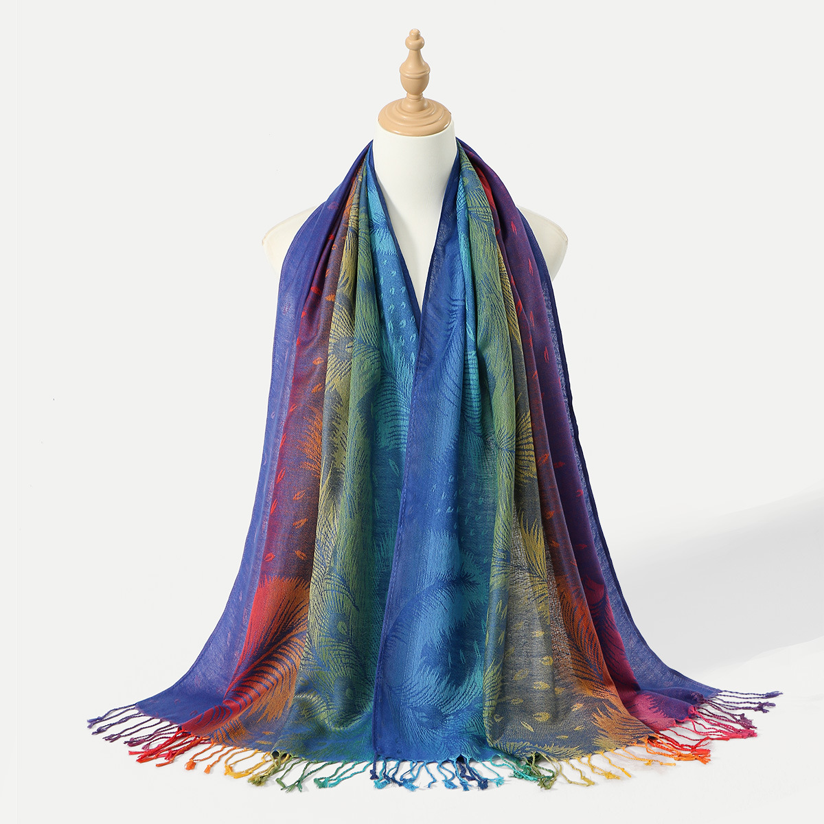 Picture of Amazon Same Style Ethnic Style Color Cashew Embroidered Long Scarf Rainbow Gradient Tassel Scarf Shawl Women's Bag Turban