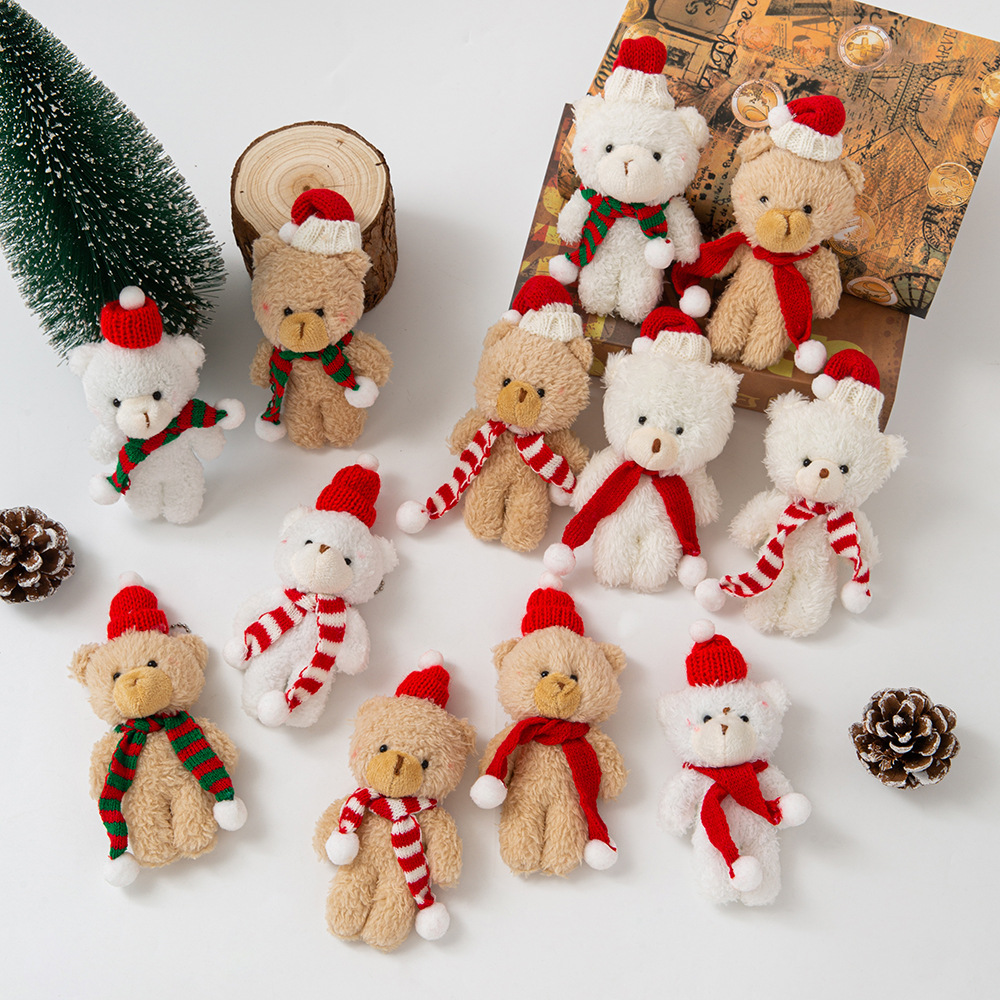 Plush Bear Decorative Cute Scarf DIY Costume Bag Christmas Tree Pendant Doll Gift New Year Little Bear
