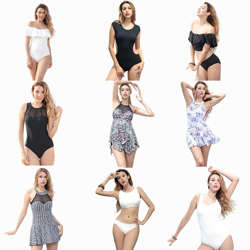 Cross-border European and American Women's One-piece Skirt Sexy Belly-covered Slimming Small Chest Gathering Hot Spring Wear Conservative Large Size Swimwear