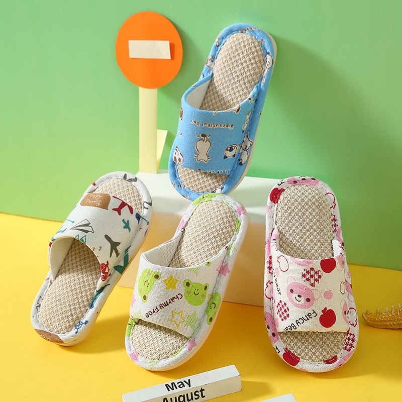 New Children's Linen Slippers Family of Three Parent-Child Slippers Indoor Home Spring and Summer Kindergarten Cartoon Slippers