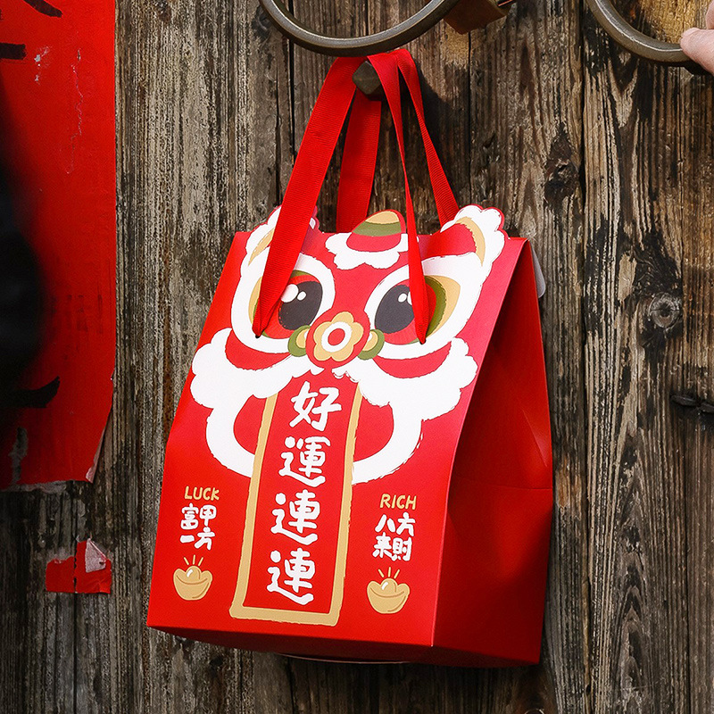 2025 New Year Snake Year of the Snake Hand Gift Portable Packaging Box Snowflake Crisp Nougat Candy Biscuit Handbag Empty Paper Box