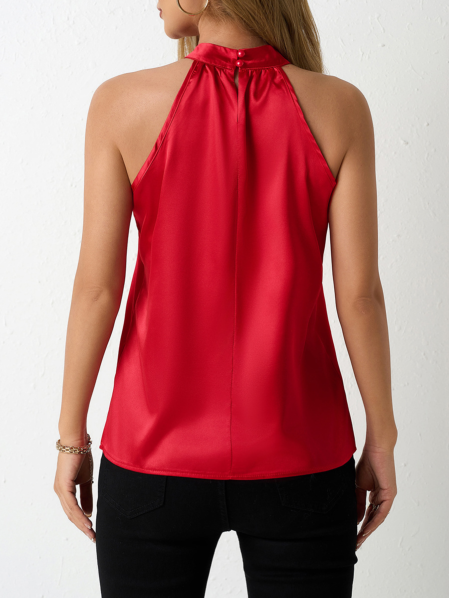 Picture of Real Shot of Amazon European and American Cross-Border Women's Clothing Export Summer New Satin Vest Women's Off-Shoulder Halter Satin Top