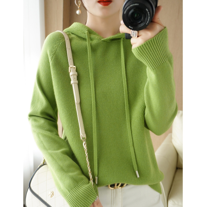 Picture of Hooded Sweater Women's Spring and Autumn 2025 New Hoodie Base Shirt Inner Knitted Shirt Casual plus size Hooded Sweater Women