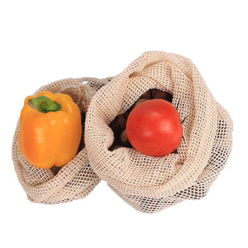Foldable cotton mesh bag supermarket fruit and vegetable cotton shopping storage bag drawstring bag in stock drawstring cotton mesh bag