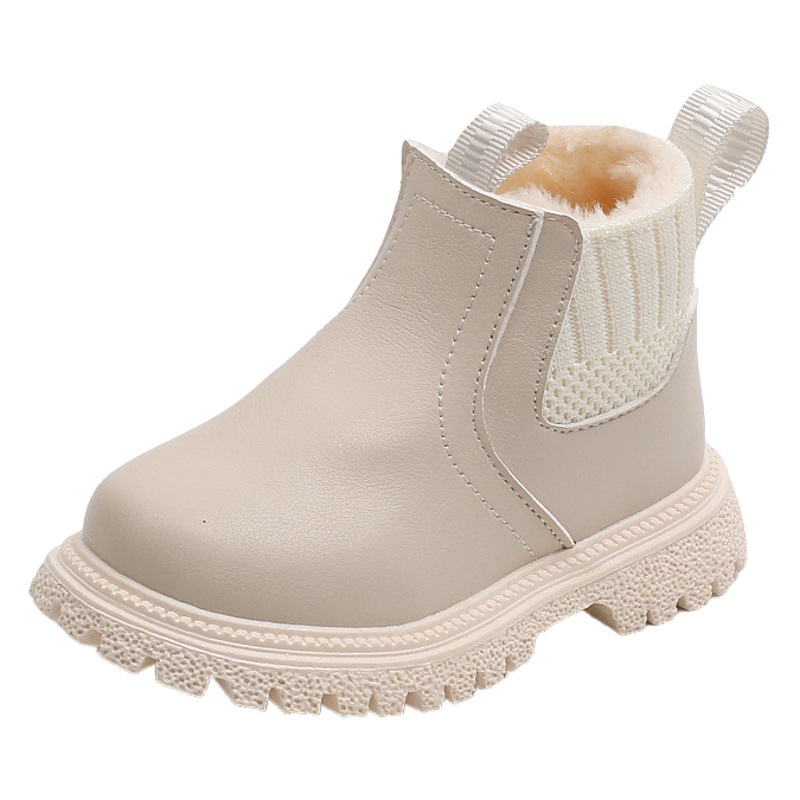 Winter fleece-lined children's fashion British short boots boys side zipper fashion Martin Boots Girls soft bottom fashion boots