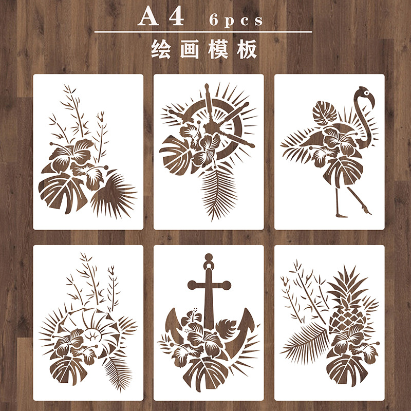 Cross-border 6 A4 Flamingo rudder anchor pineapple plant leaves personality pet painting hollow creative template