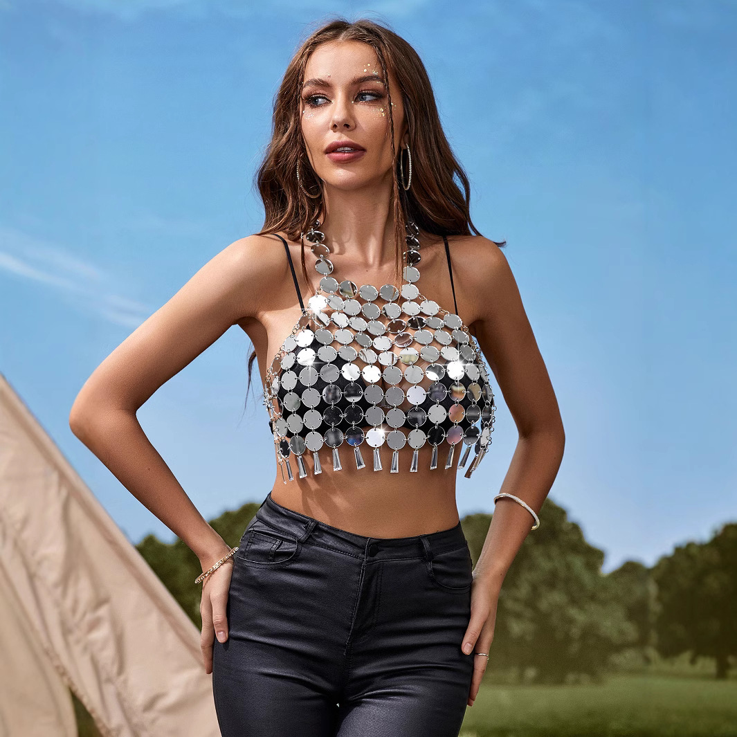 Picture of AliExpress Europe Station Fashion Foreign Trade Women's Nightclub Acrylic Chain Lace-up Backless Tassel Vest YX613