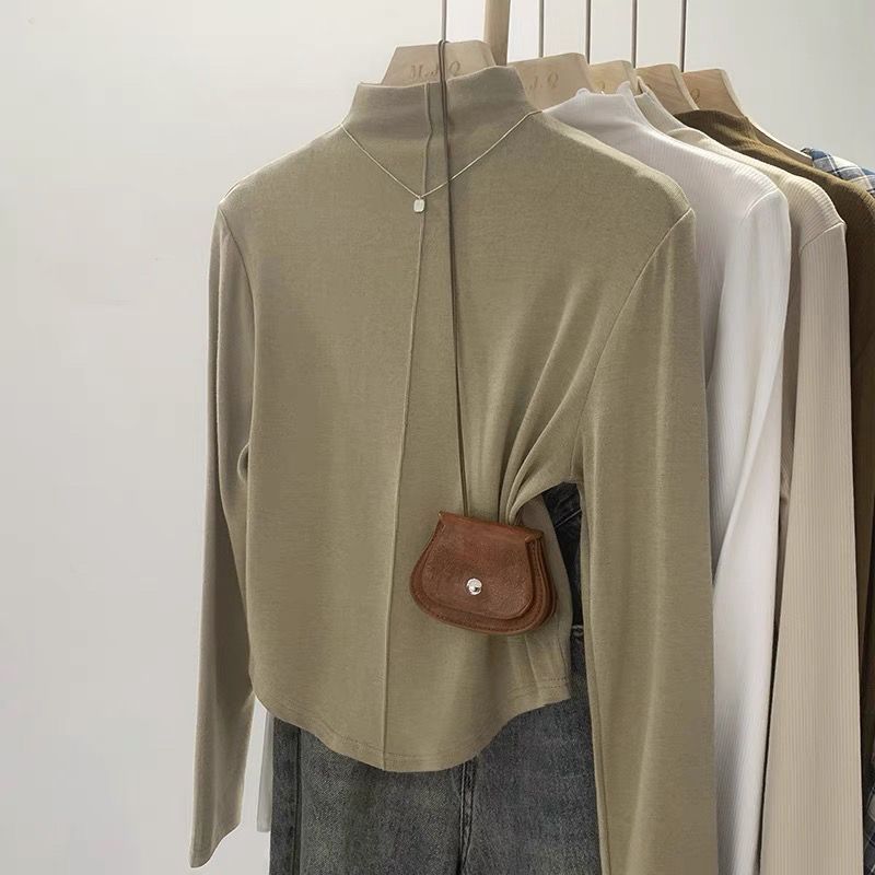 German velvet semi-high collar slim fit slim long sleeve T-shirt women's autumn 2024 new inner base shirt short top