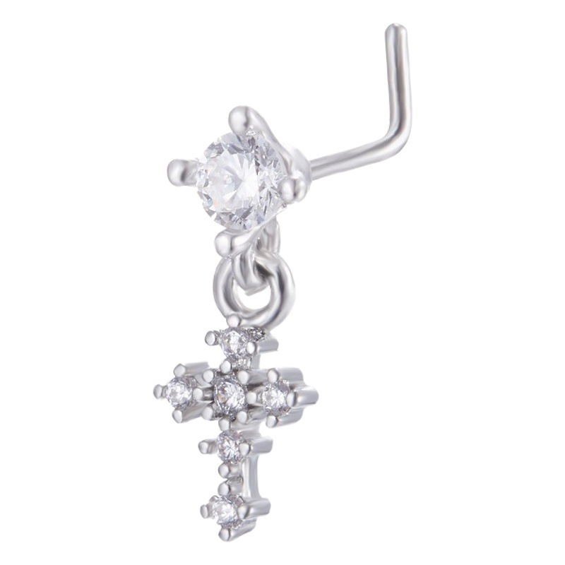 Creative new 20GL stainless steel inlaid stone nose nail with word frame pendant Amazon foreign trade body piercing jewelry