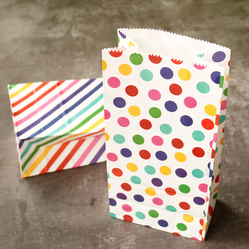 Picture of Rainbow Dot Stripe Candy Bag Party Decoration Accompanying Gift Bag DIY Baking Packaging Paper Bag 1 Price