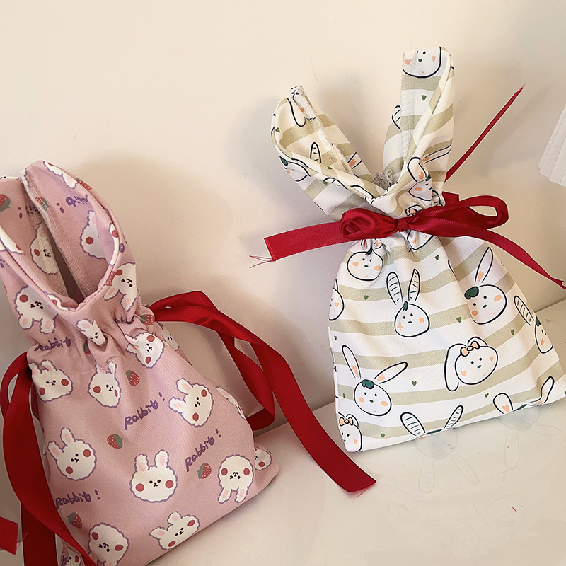 Girl bow storage bag waterproof cute rabbit ears sundries organizing small bag drawstring drawstring bag