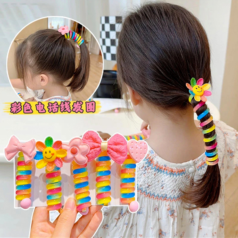Picture of Children's coil telephone line hair band female high ponytail does not hurt hair hair rope high elastic durable rubber band Braid artifact