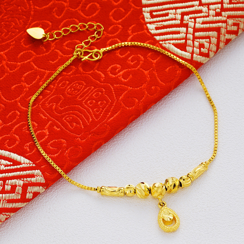 Picture of Vietnam Sand Gold Fashion Anklet Brass Plated 24k Gold Bell Double-Layer Turn & Bead Foot Ornaments Women's Foreign Trade Euro Gold
