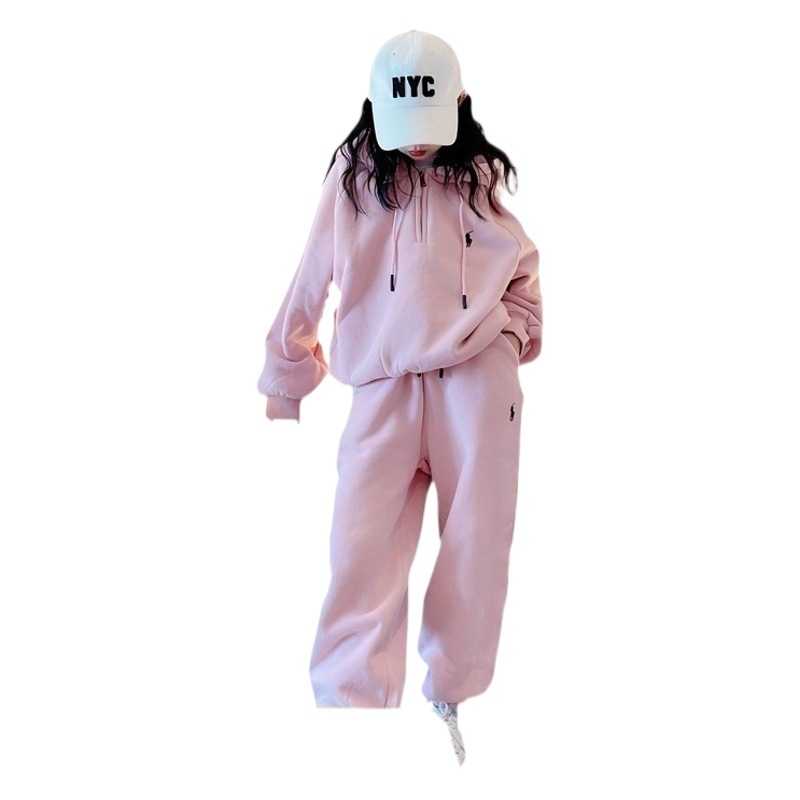 Girls' Sportswear Autumn 2023 New Children's Fashion fleece-lined Sweatshirt Girls' Casual Two-piece Set