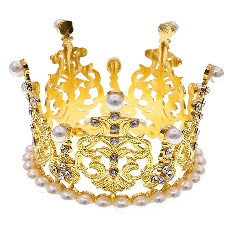 European and American Cross-border New Children's Alloy Round Crown Bridal Jewelry Cake Baking Highlight Pearl Crown in stock Batch