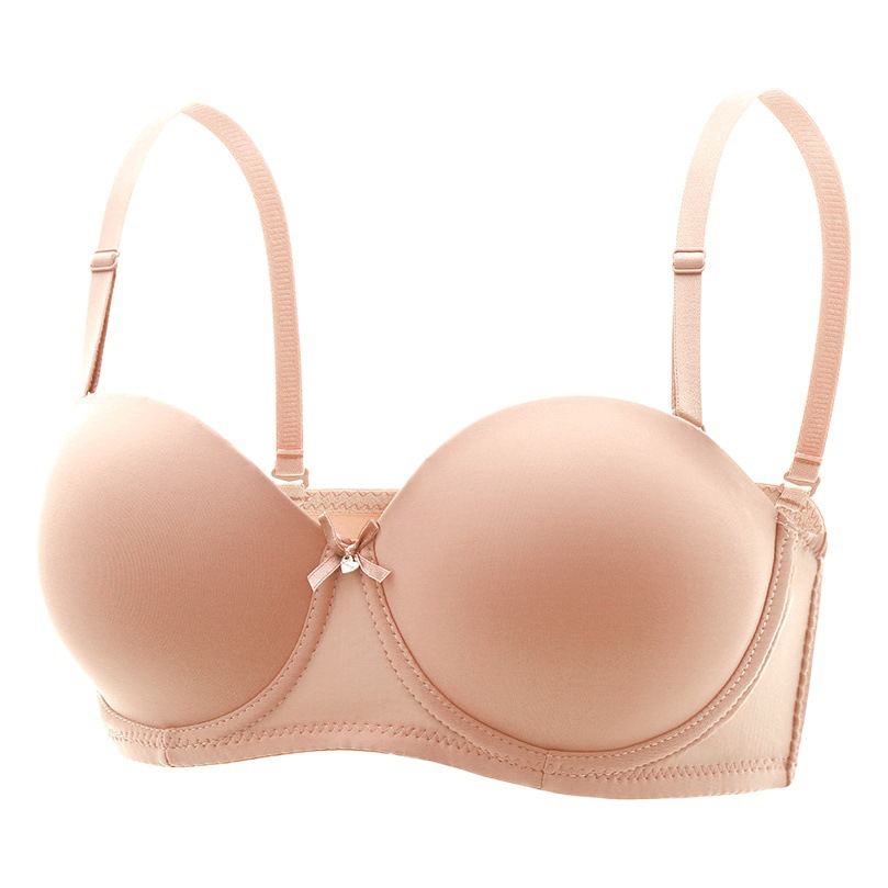 Cross-border half cup underwear women's bra solid color glossy steel ring push up top support bra sexy big chest small bra c cup