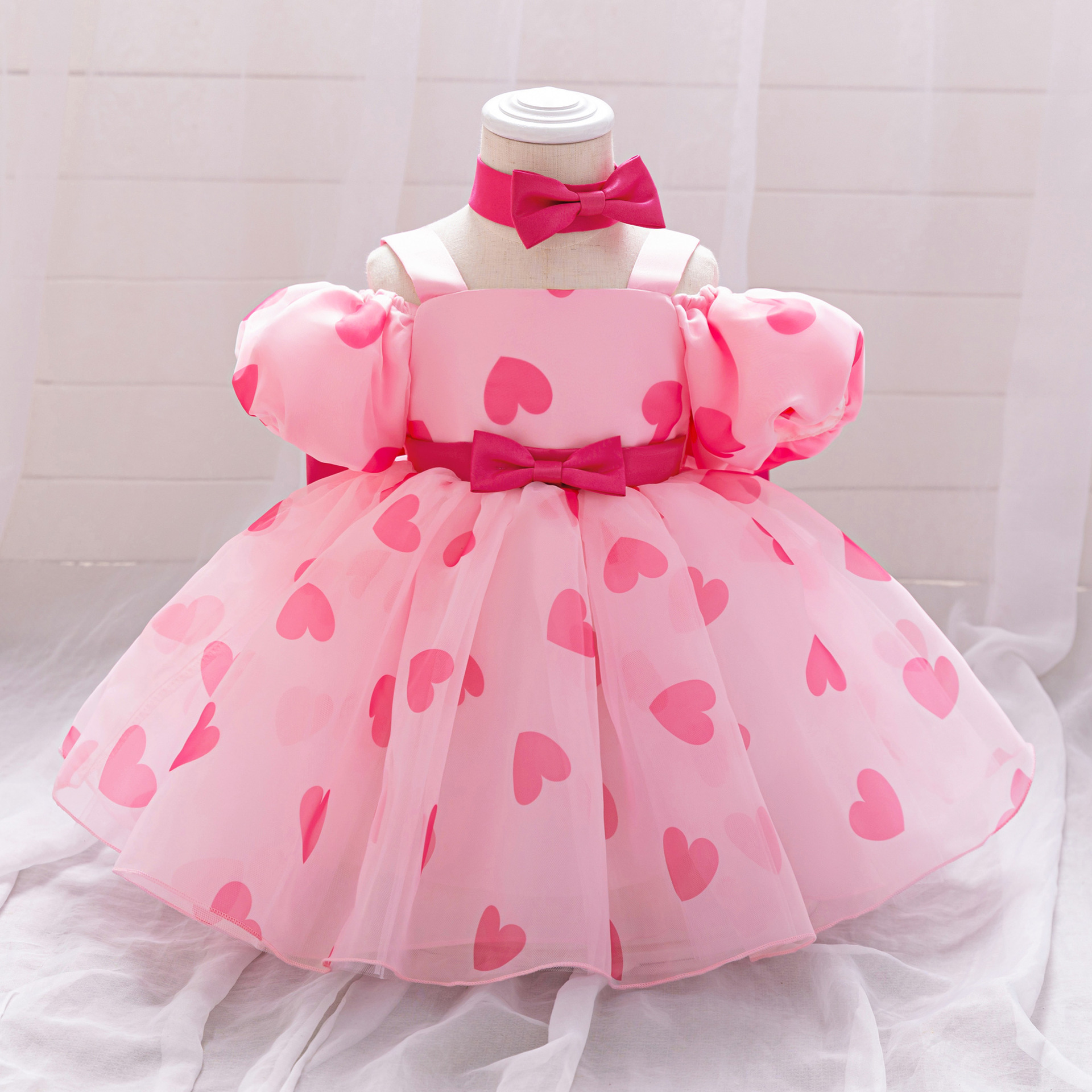 Cross-border Girl's Dress Pontu Dress COS Minnie Mickey Children's Princess Dress Mesh Dot Bow dress