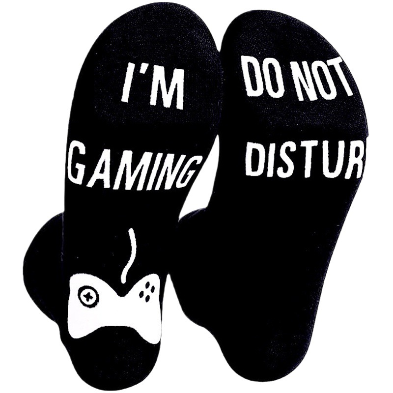 In-Stock Amazon Cross-Border English Alphabet Non-Slip Grip Gaming Socks, European and American Style, Mid-Calf, Full Cotton, Sweat-Absorbent, Odor-Resistant