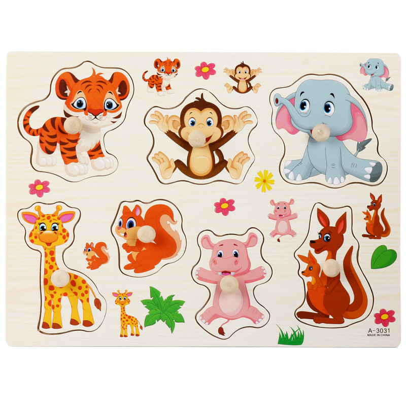 Picture of Factory wholesale hand-held board early education educational toys digital letters animal puzzle beneficial intelligence baby wooden toys