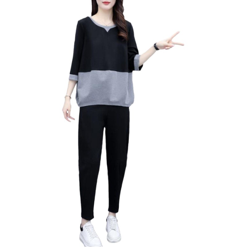 Spring and Summer new Korean style fashionable loose plus size two-piece casual skinny pants temperament slimming suit women's hair generation